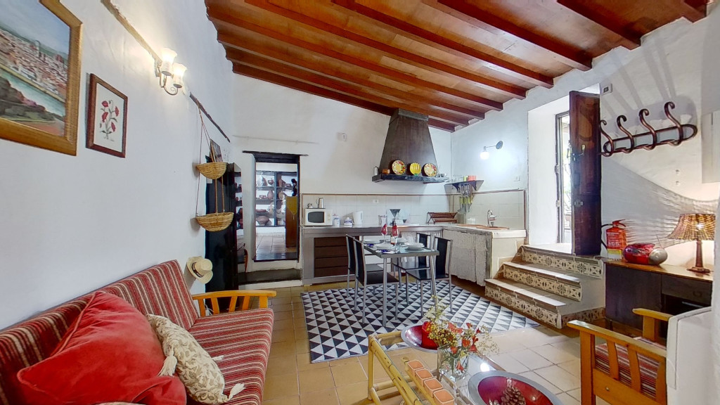 Soggiorno con cucina rustica e camino, arredamento tradizionale a Tenerife.