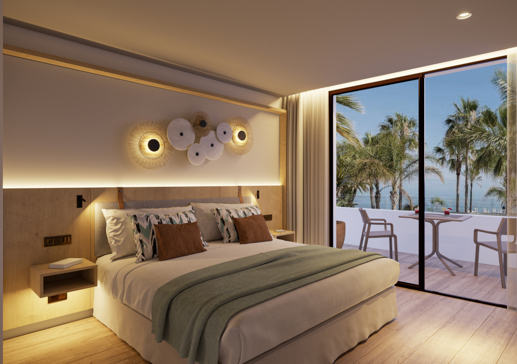 Camera con letto matrimoniale e vista mare a Tenerife.