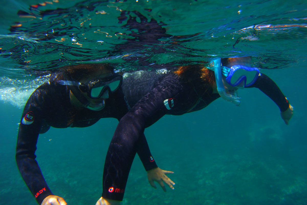 Due persone che fanno snorkeling nelle acque di Tenerife.
