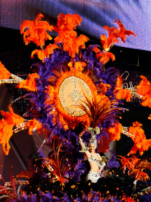 Carnevale di Santa Cruz de Tenerife con costumi colorati e piume.